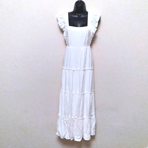 NWT SHOW ME YOUR MUMU Lovely White Linen Blend Tiered Ruffled Midi Dress, XS - Picture 2 of 11